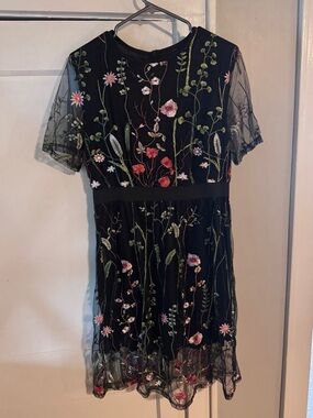 Black Floral Embroidered Tulle Dress